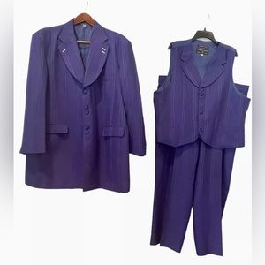 Alberto Celini 3 Piece Purple Suit Men Size 50R Jacket, Pants 45R, Vest 50R READ
